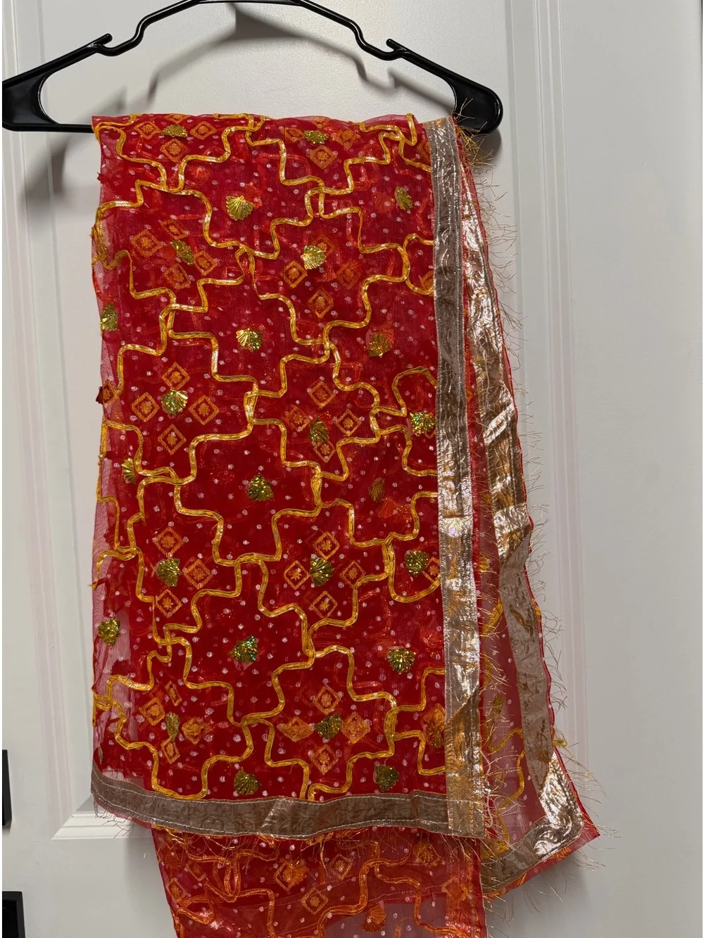 Traditional Men’s Wedding Dupatta / Shawl Red & Gold Embroidered Scarf Stole